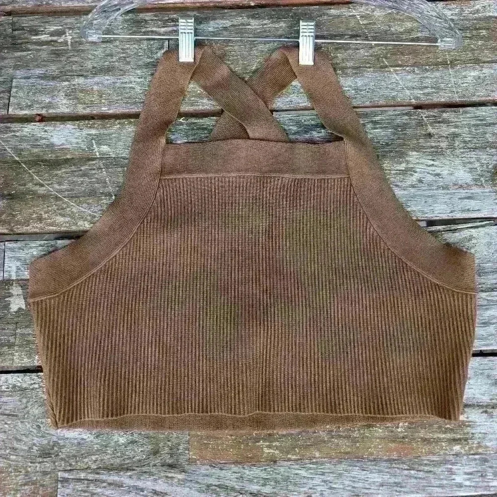 NWT House of Harlow brown ribbed basics crop top size xl